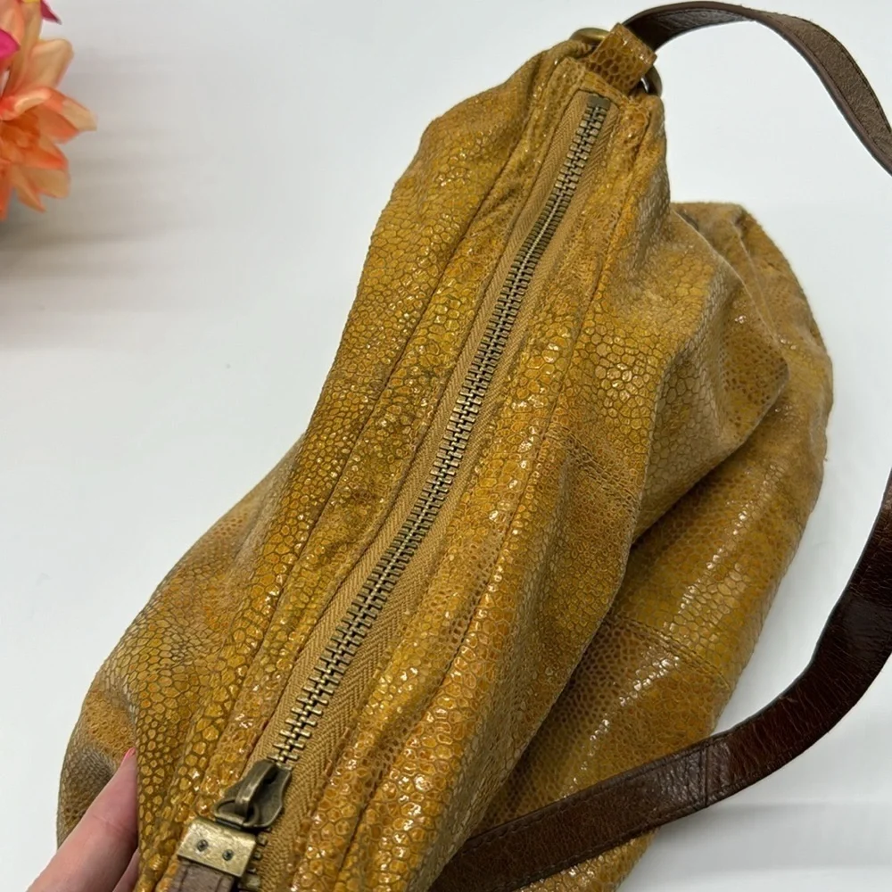 Hobo International Gold Yellow Hobo Bag Snakeskin Pattern with Leather Handle